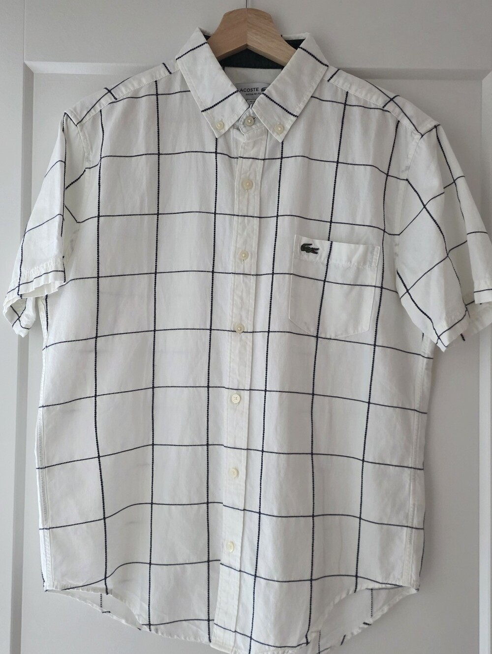 Lacoste White Short-Sleeve Windowpane Button-Down Shirt
